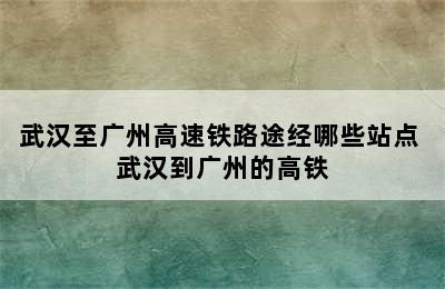 武汉至广州高速铁路途经哪些站点 武汉到广州的高铁